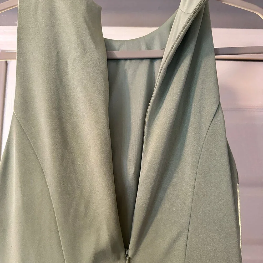 IEENA for Mac Duggal Sage Green Tiered Ruffle Dress Size 2 Cocktail NWOT - Picture 9 of 10